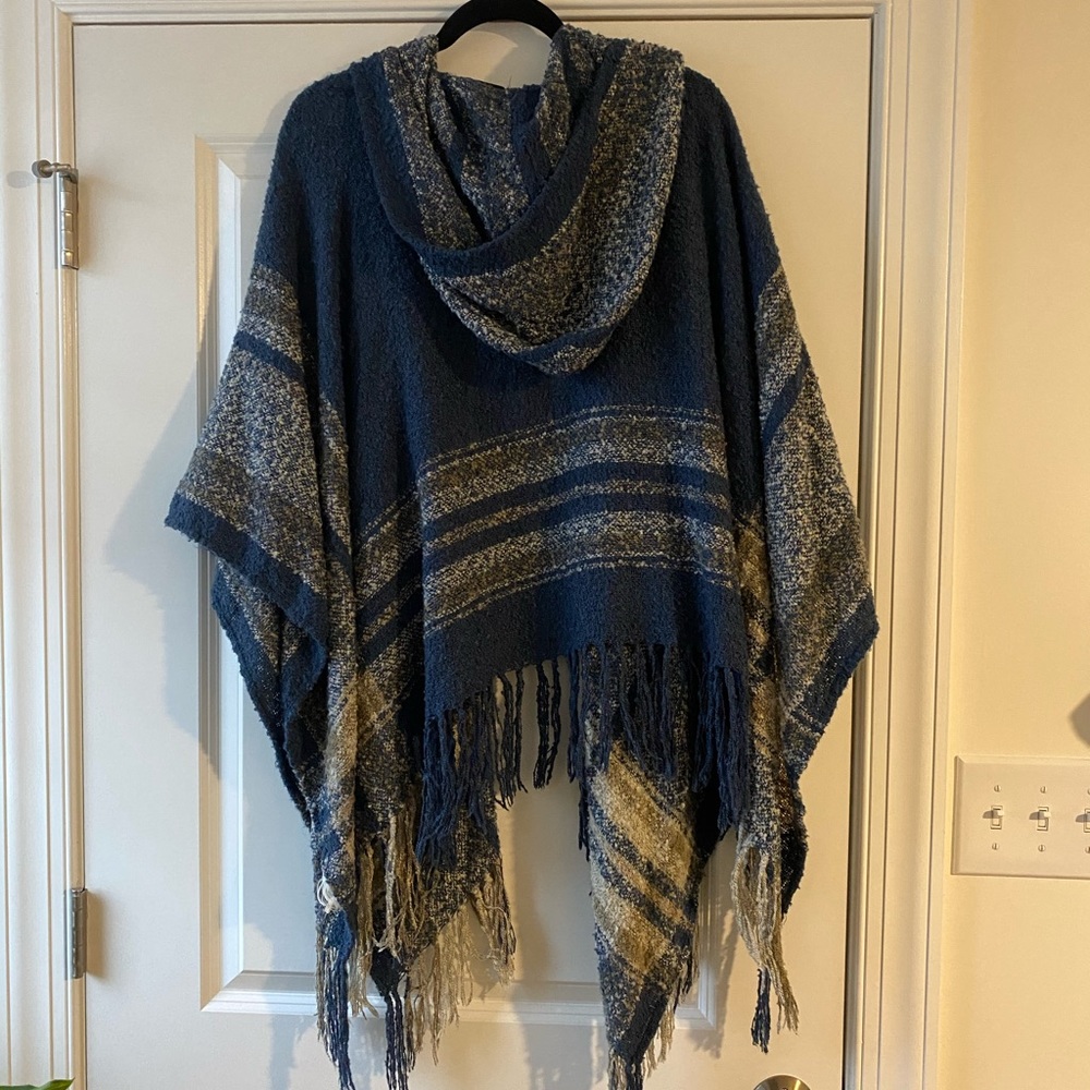 Beige and Blue Poncho (One Size)